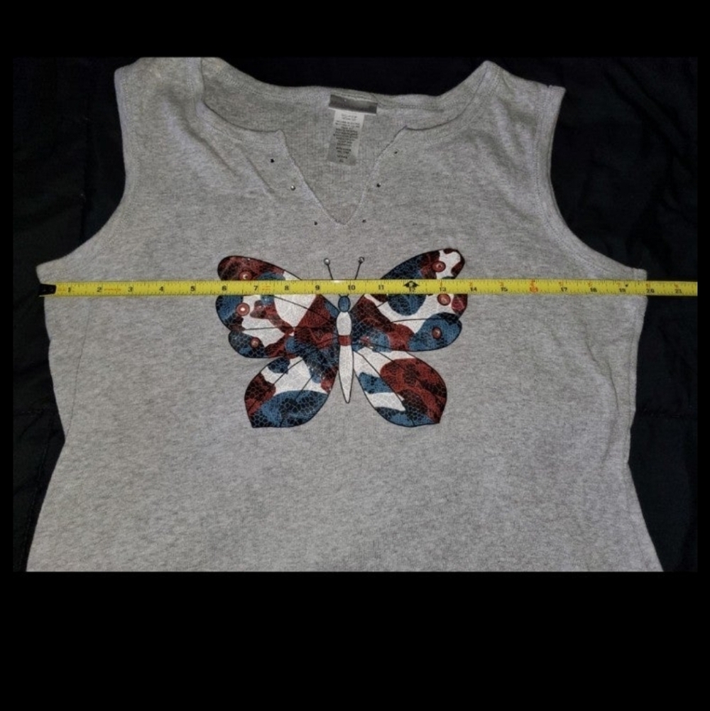 Fashion Bug Vintage Y2K 2000s Tank Top with Butterfly Rhinestones Detail XL - Picture 6 of 6